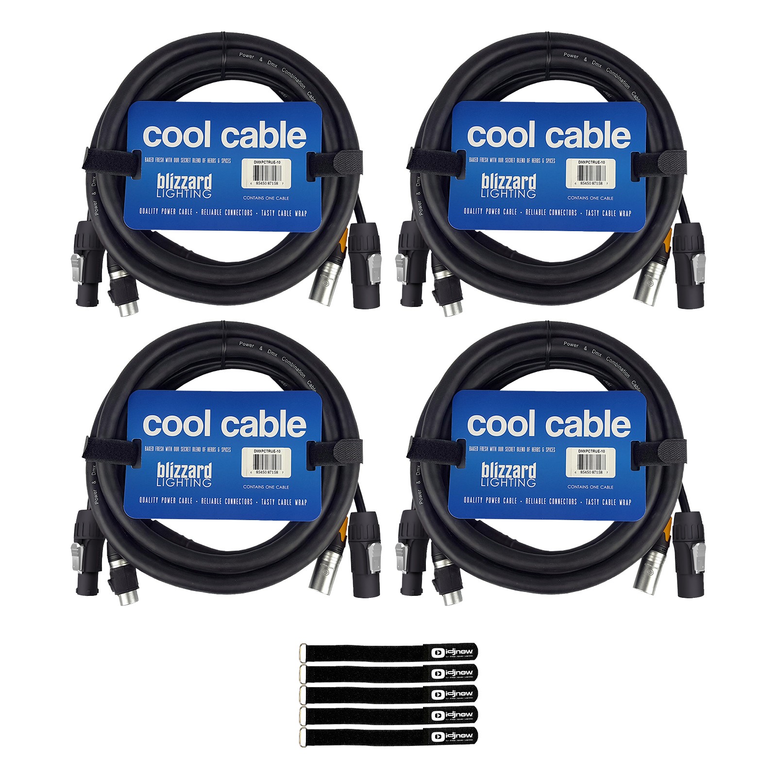 Blizzard Lighting DMXPCT-10 10FT IP Rated Combo Cable 4-Pack