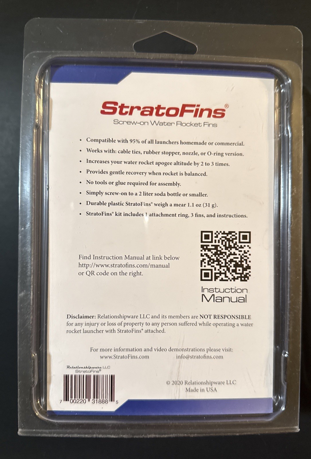 StratoFins Screw-on 2 Liter Soda Bottle Water Rocket Fins. FREE SHIPPING.