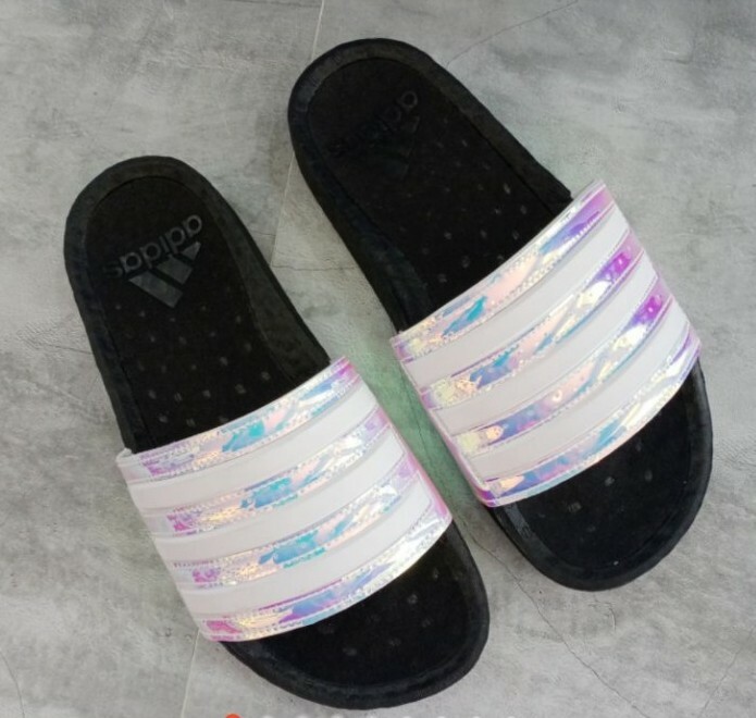adidas Adilette Boost FZ2565  Men's Sandals Slides Iridescent White Black