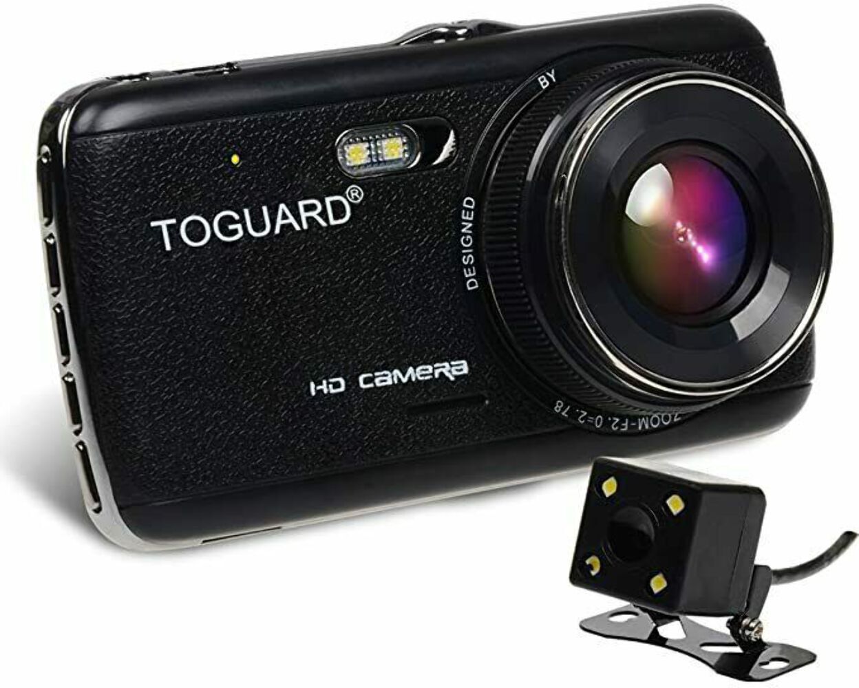 TOGUARD 4 Inch Dual Lens Dash Camera Cam  Rearview Camera 1080P