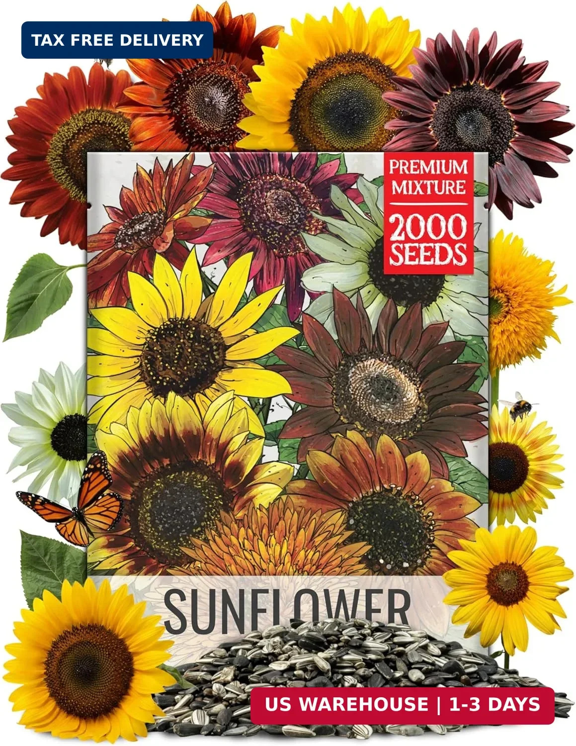 Seed Needs Sunflower Seeds for Planting The Original Crazy Blend | 2 Ounce 15+ H