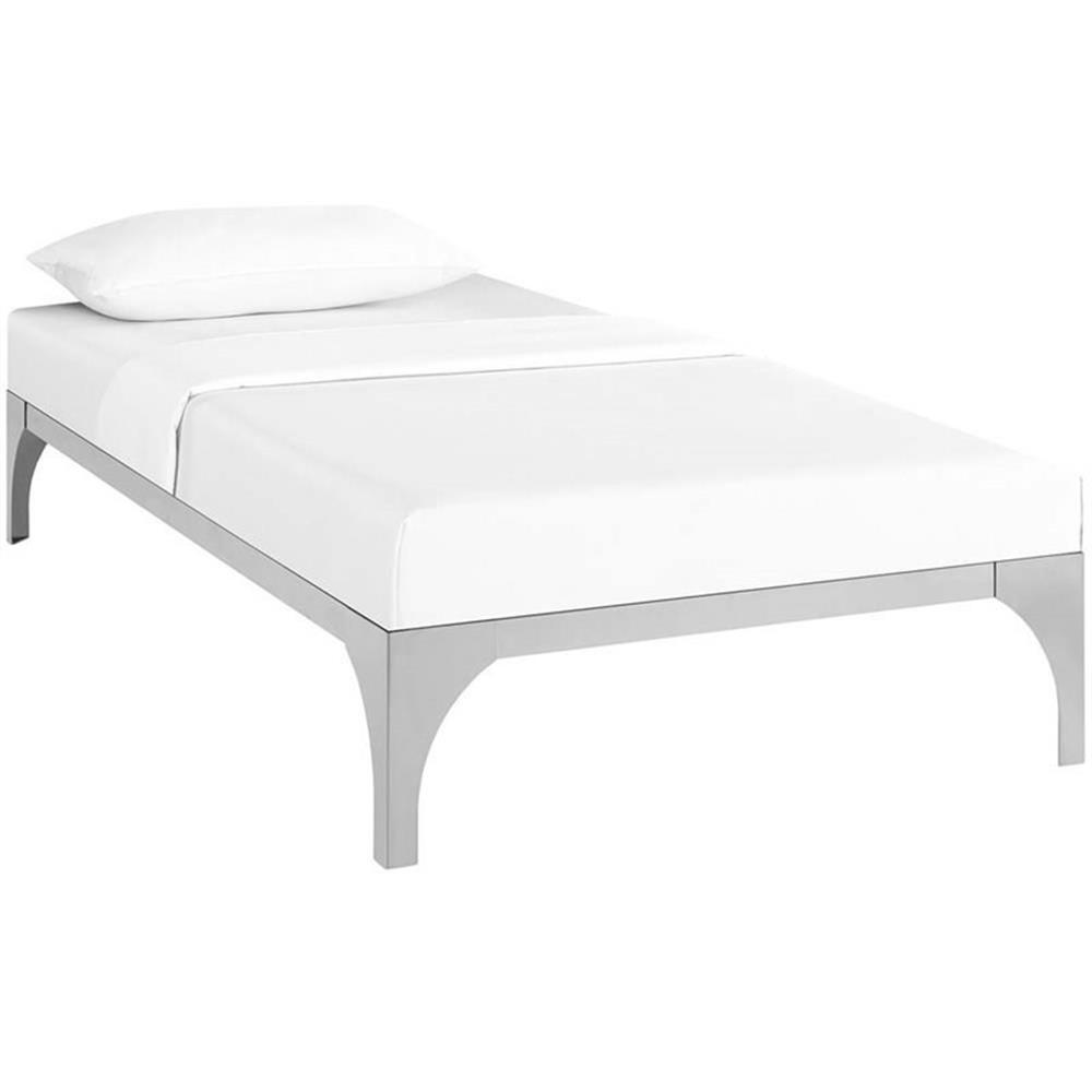 Modway Ollie Modern Sturdy Powder Coated Steel Twin Bed Frame in Silver
