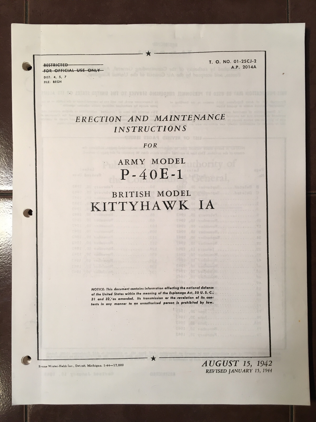 Curtiss-Wright P-40E-1 & Kittyhawk Mk IA Erection & Maintenance Manual