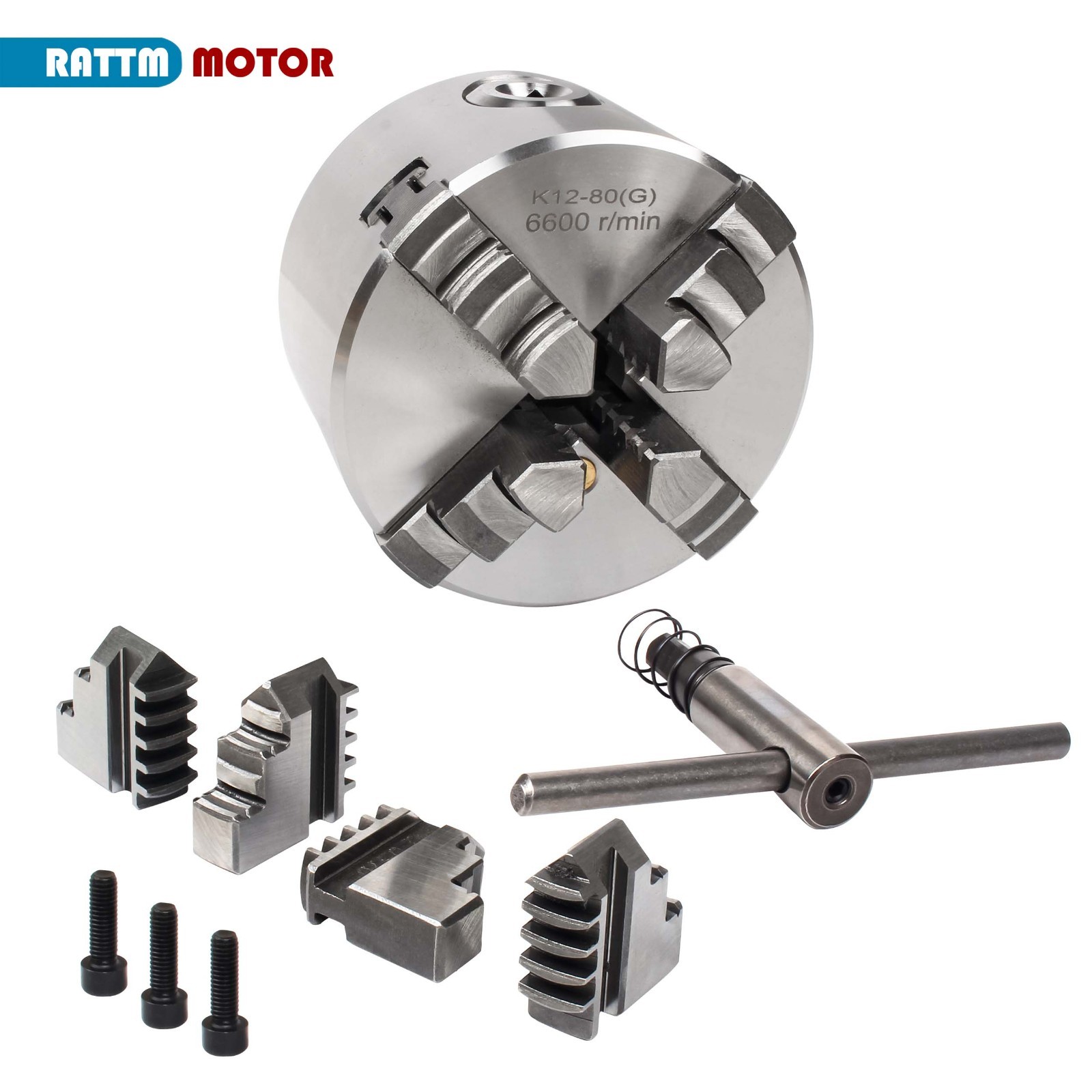 US SHIP】4-Jaw K12-80mm Self-centering Linkage Metal Wood Lathe Chuck 4000 R/min