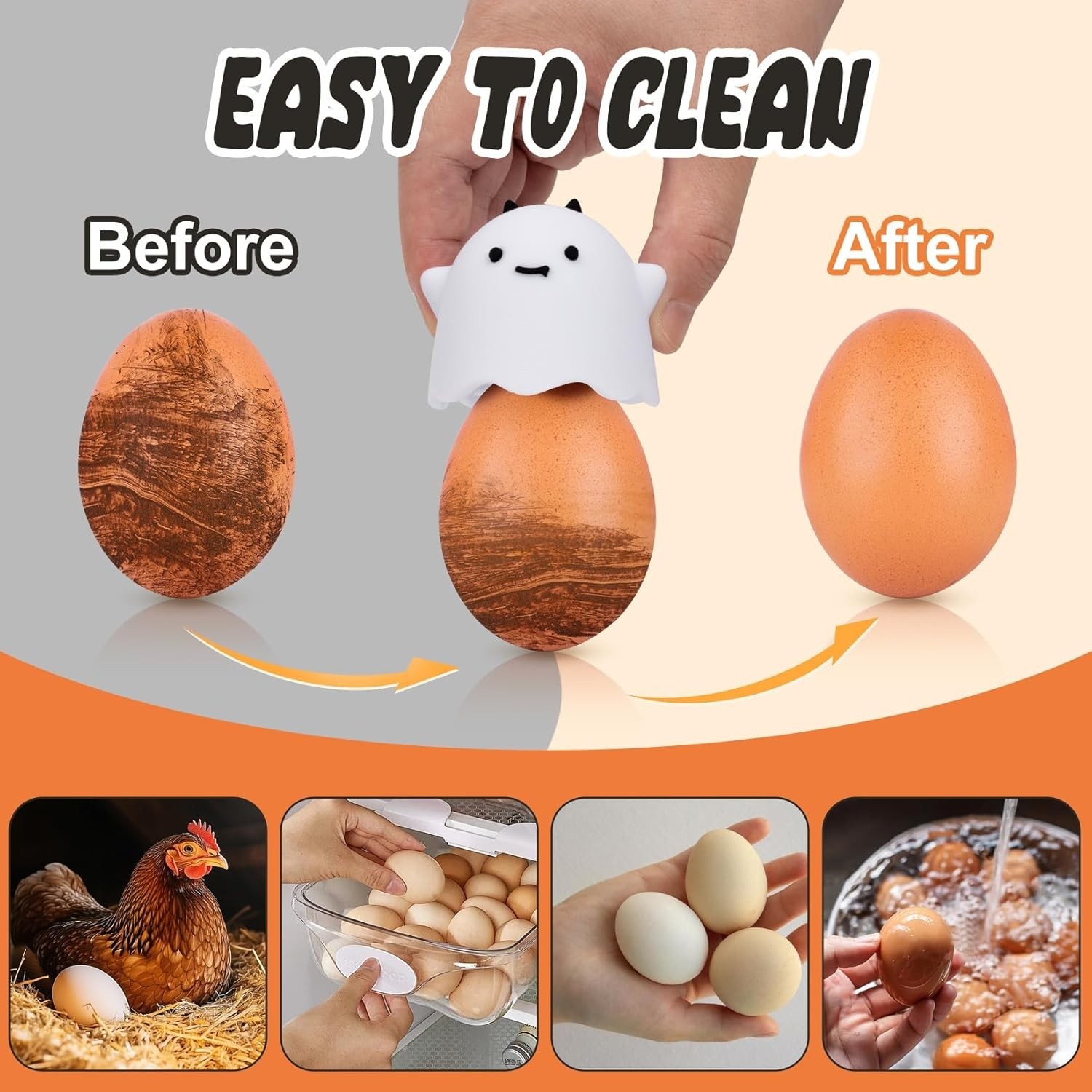 Versatile 2Pcs Silicone Egg Cleaner - Perfect for Fresh Eggs, Fruits & Veggies