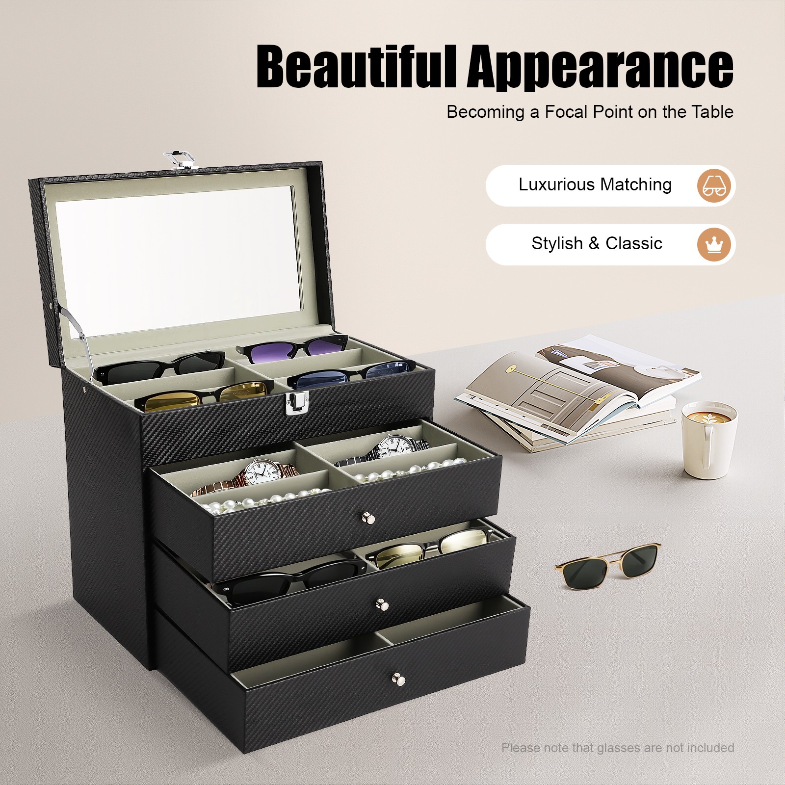 24-Slots Multiple Glasses Organizer Eyeglass Sunglass Storage Box Display Holder
