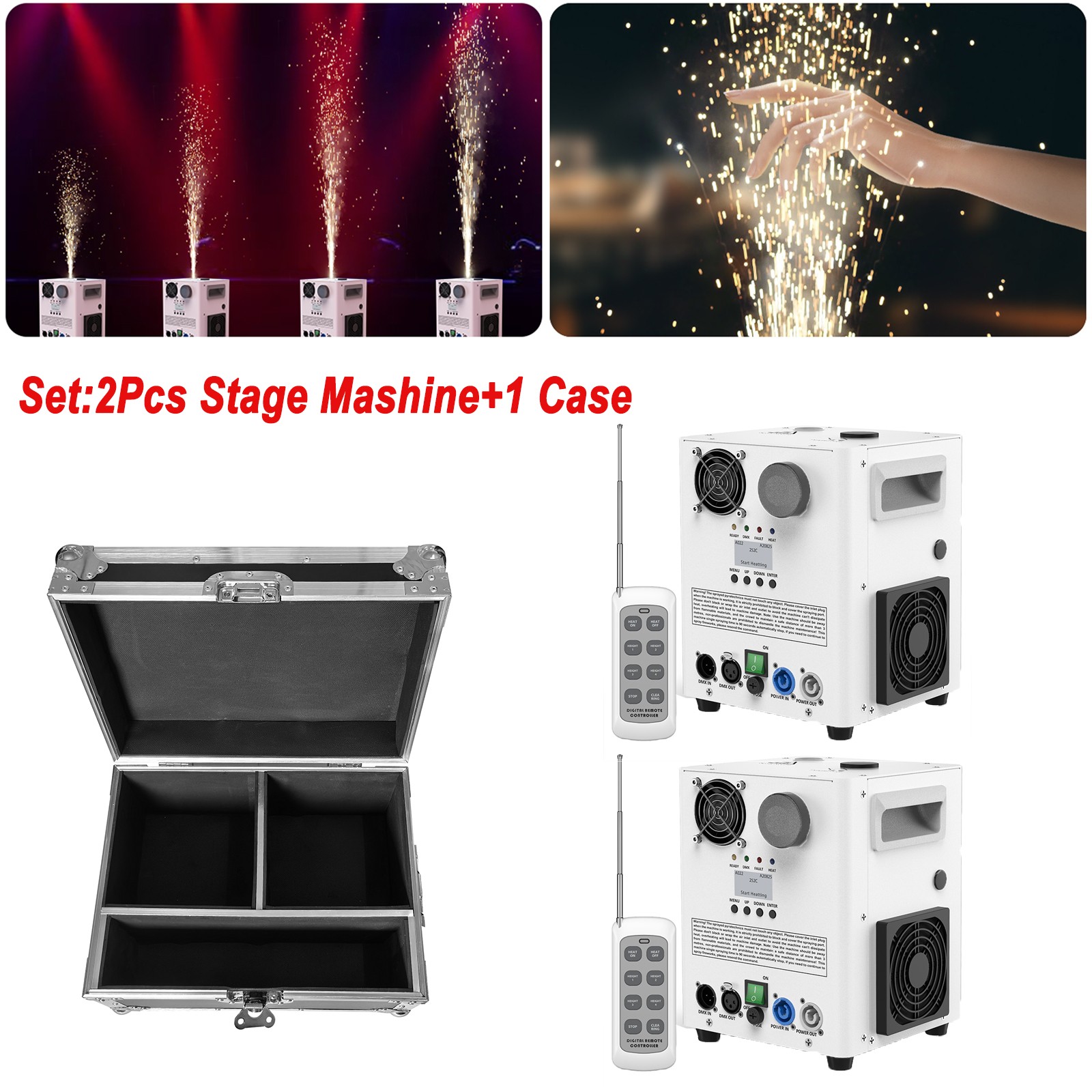 2X1200W Cold Spark Machine Party Stage Sparkle DJ Party Show With Flight Case