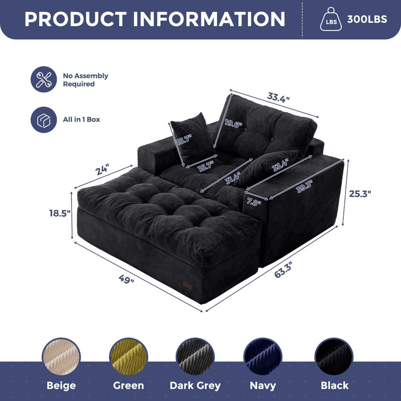 MAXYOYO 104"Modular Sectional Cloud Couch with Ottoman,Oversized Boneless Couch