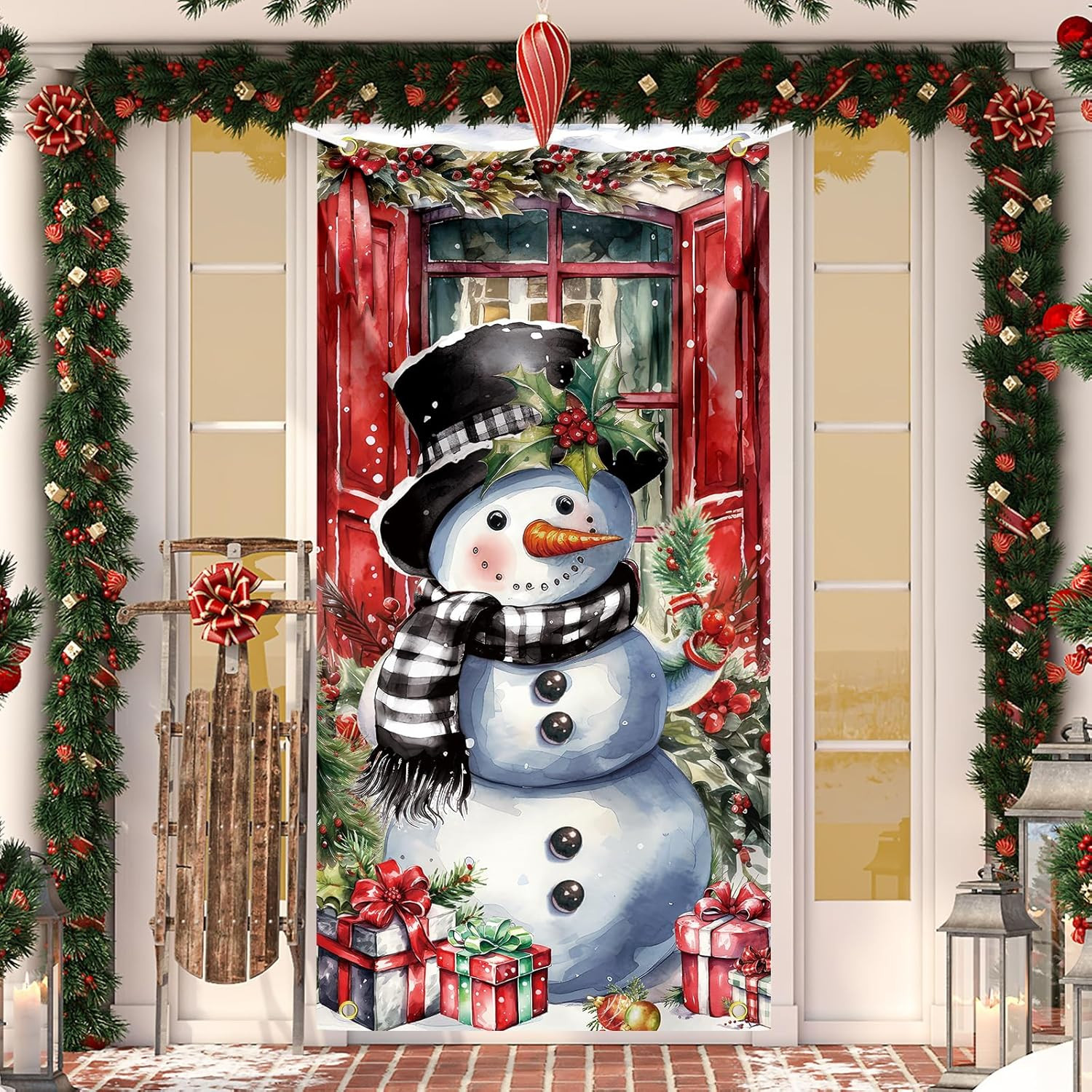 Christmas Door Cover Snowman Decoration Xmas Large Photography Background Banner