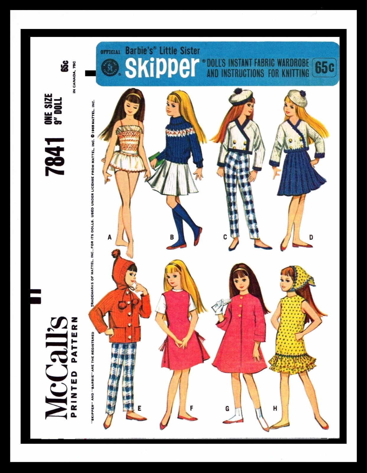 McCall's 7841 Sewing Pattern Barbie sister 9" SKIPPER DOLL Fabric & KNIT Mattel
