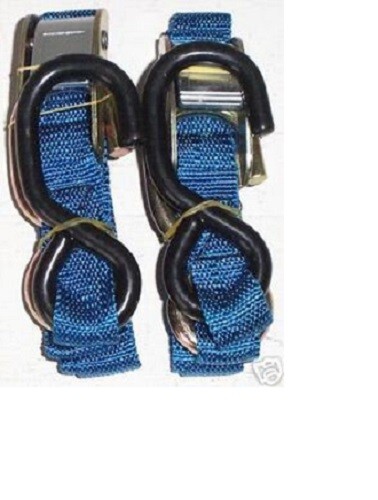 Tie Downs Blue 1 inch wide Nylon 5'8" long 2400Lbs.test nylon/S hooks Pair new