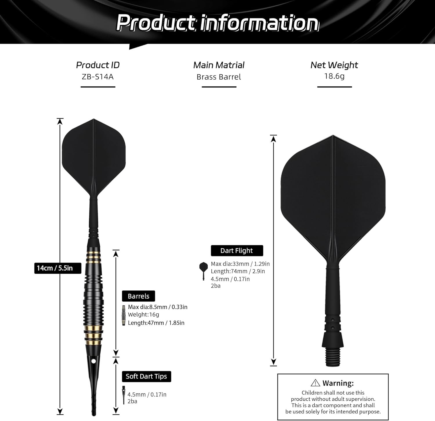 Professional 18g Soft Tip Darts Set with 30 Extra Tips & Gift Storage Box