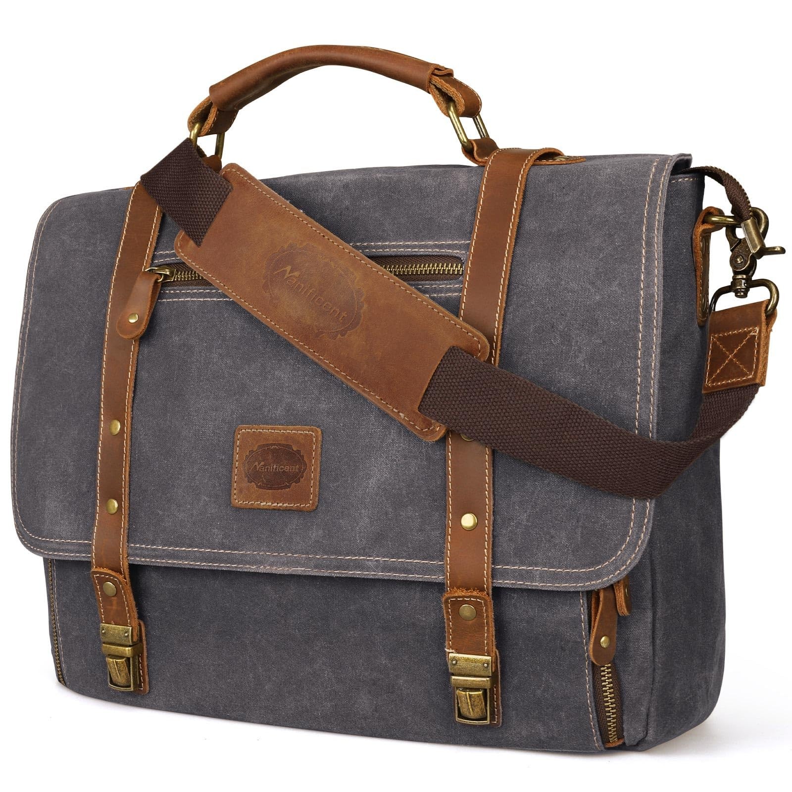 Laptop Messenger bag for Mens 15.6 Inch, Waterproof Vintage Genuine Leather M...