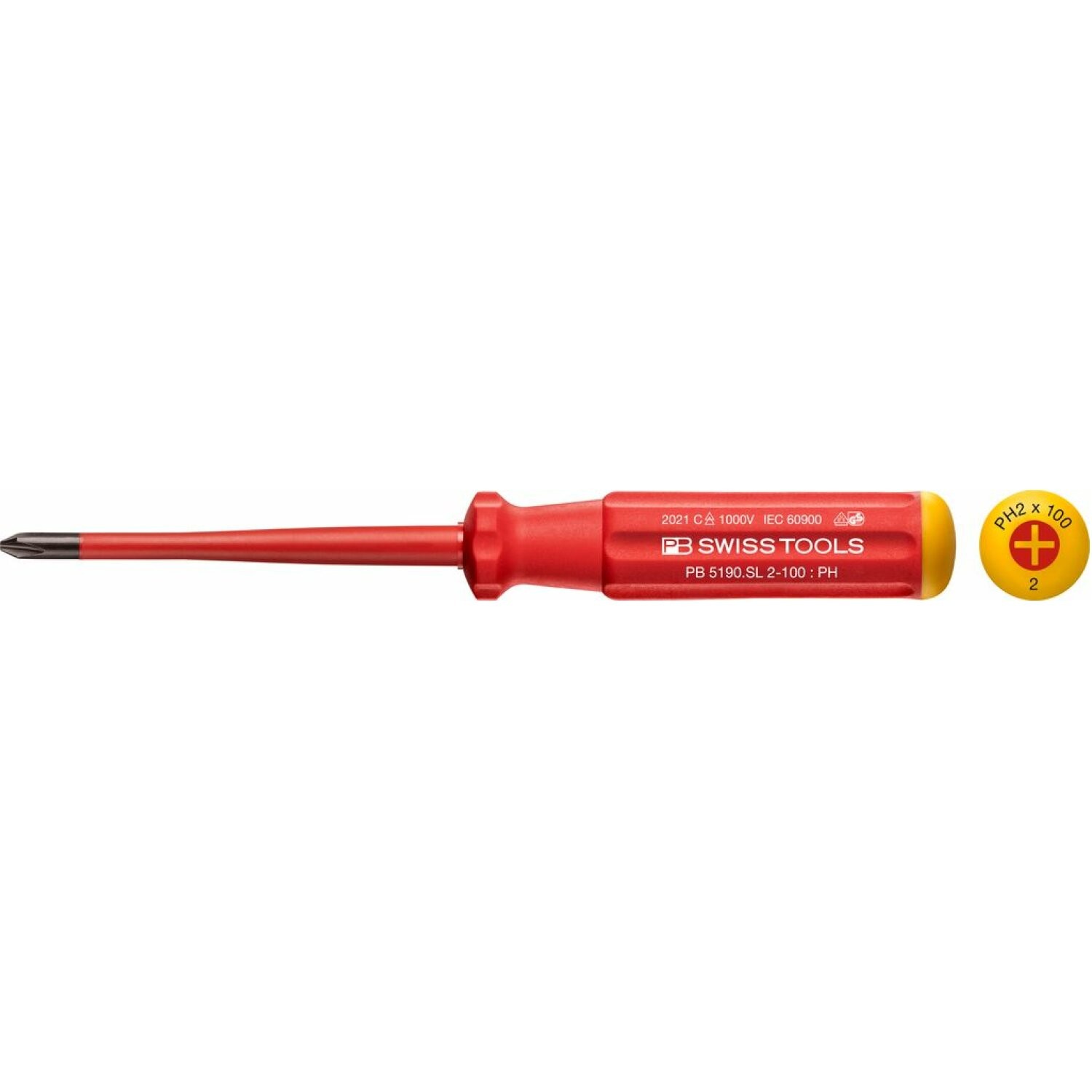 PB Swiss Tools PB 5190.SL 2-100 Classic VDE Slim Screwdriver, Phillips PH2