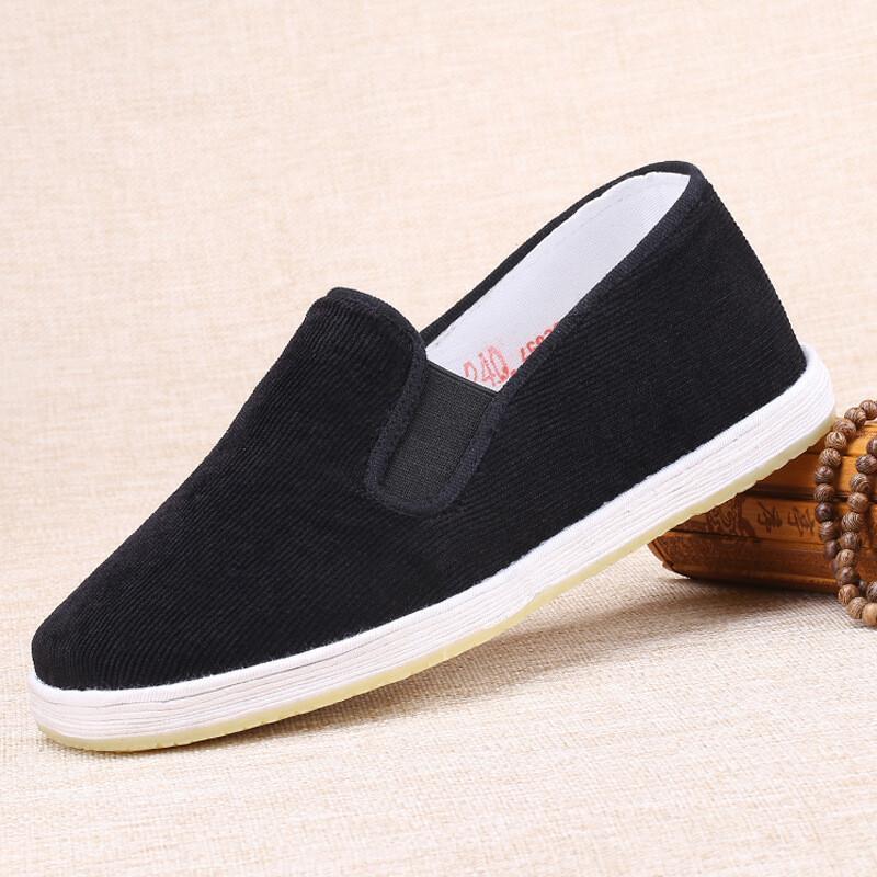 Men Chinese Kung Fu Shoes Rubber Sole Casual Slip-on Corduroy Beijing Shoes