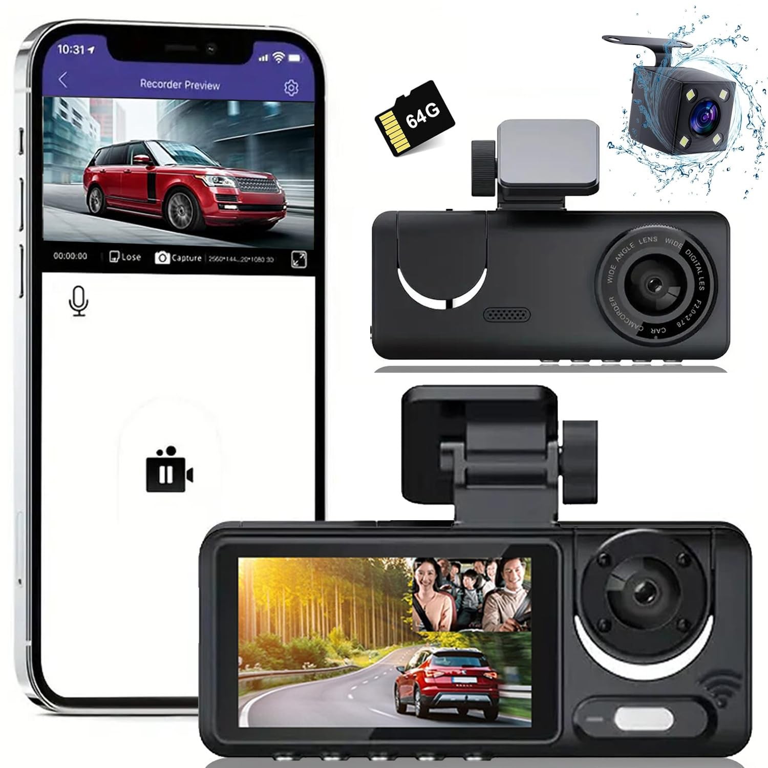 Dash Cam, Full UHD Front and Rear Inside Car Camera