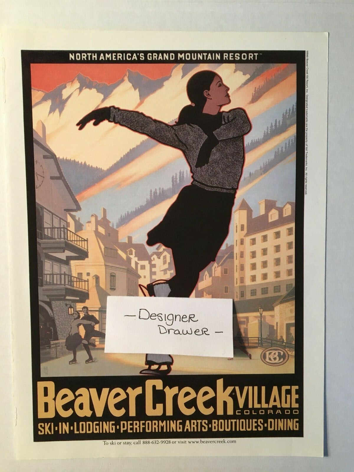 Beaver Creek Village Colorado Resort Ice Skater 1999 Vintage Paper Print Ad