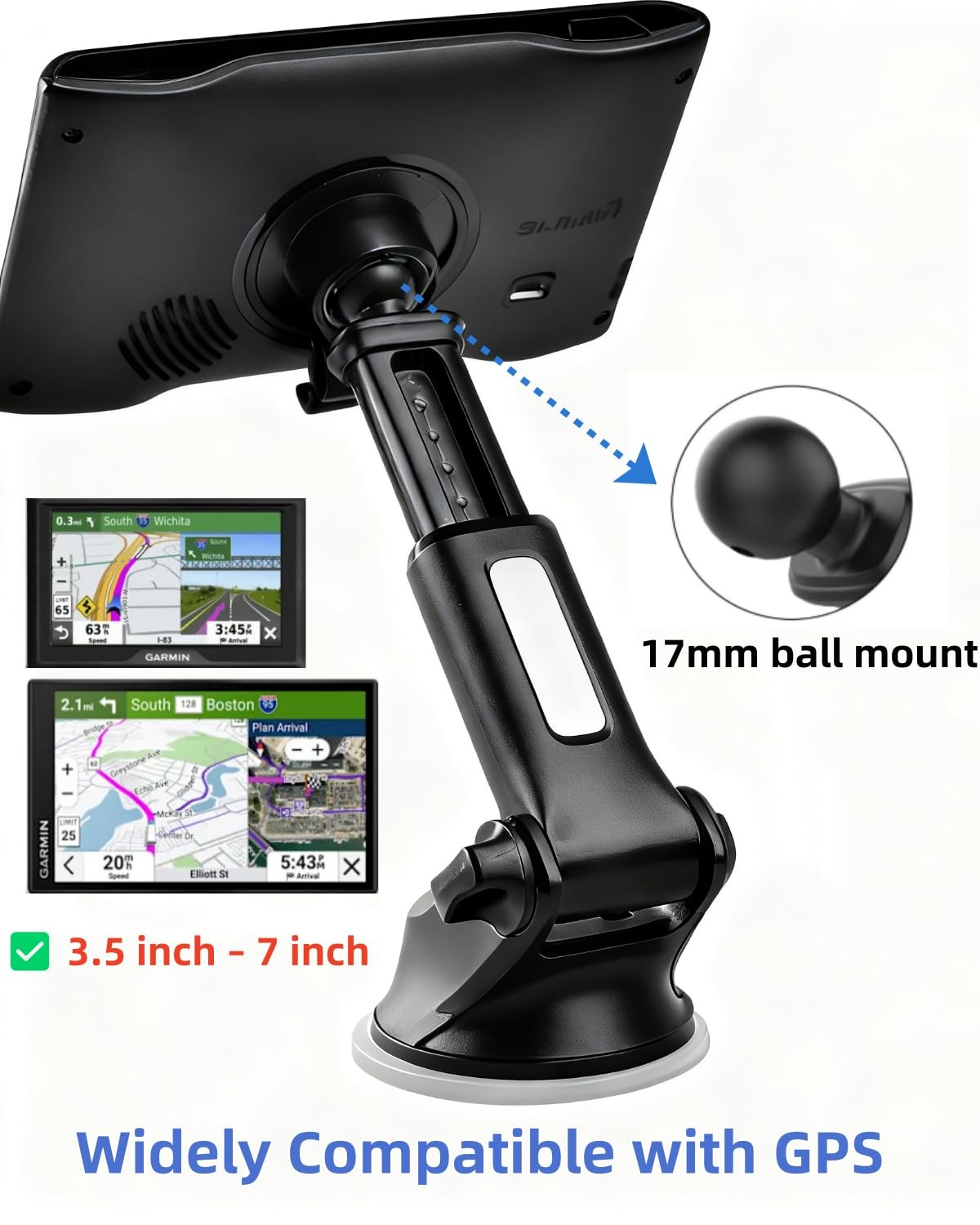 1Zero Replacement CarPlay Suction Mount with Extension Arm for 7-11 Inch