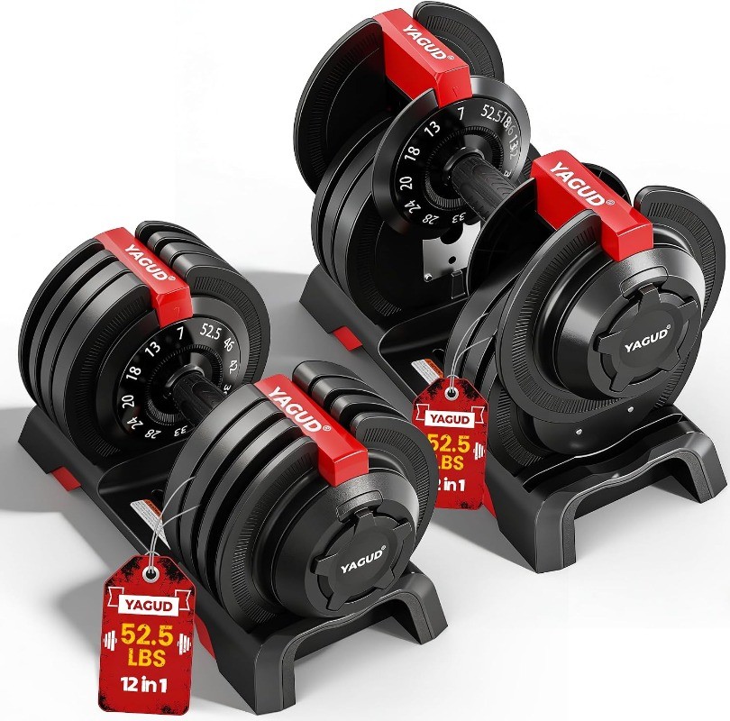 52.5/90 Lbs Adjustable Dumbbell Set 1 Hand Rotation Safety Lock System