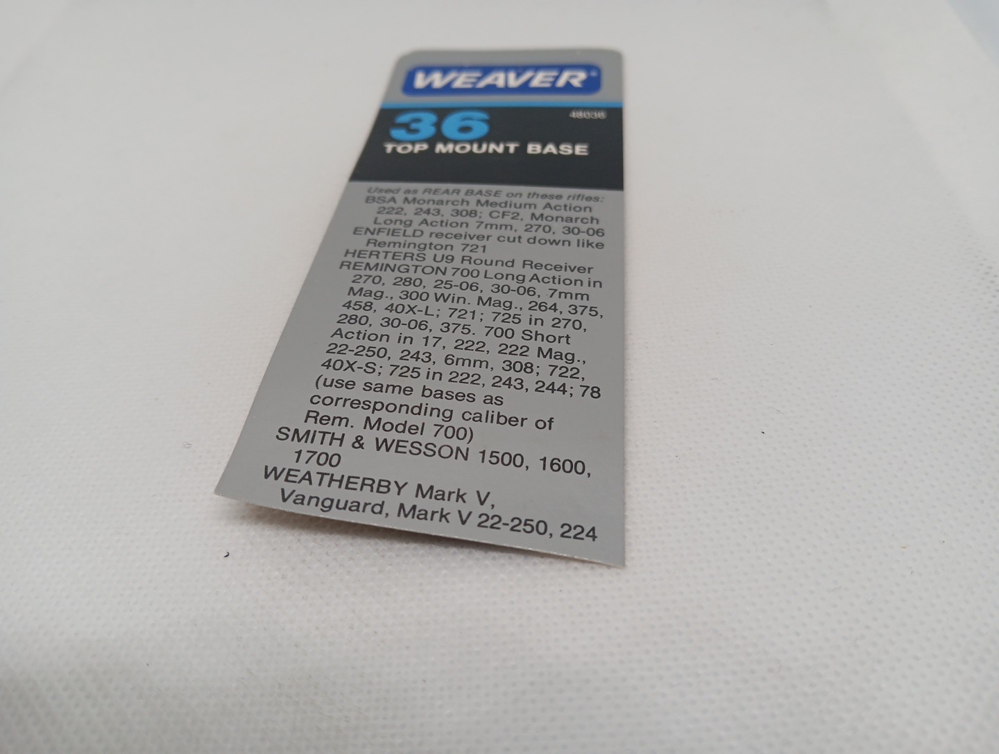 Weaver Top Mount Base 36, # 48036, SCOPE TOP MOUNT BASE (bn)