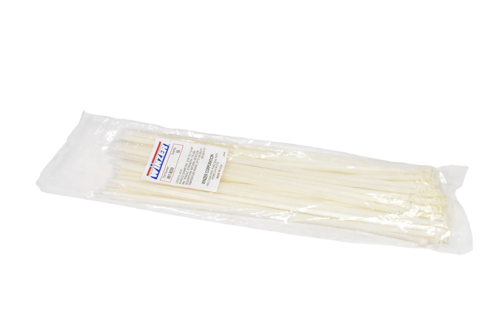 Winzer 881.9039 Nylon Cable Ties 25.5 In 175 Lb Natural Zip Ties 50 Pack USA