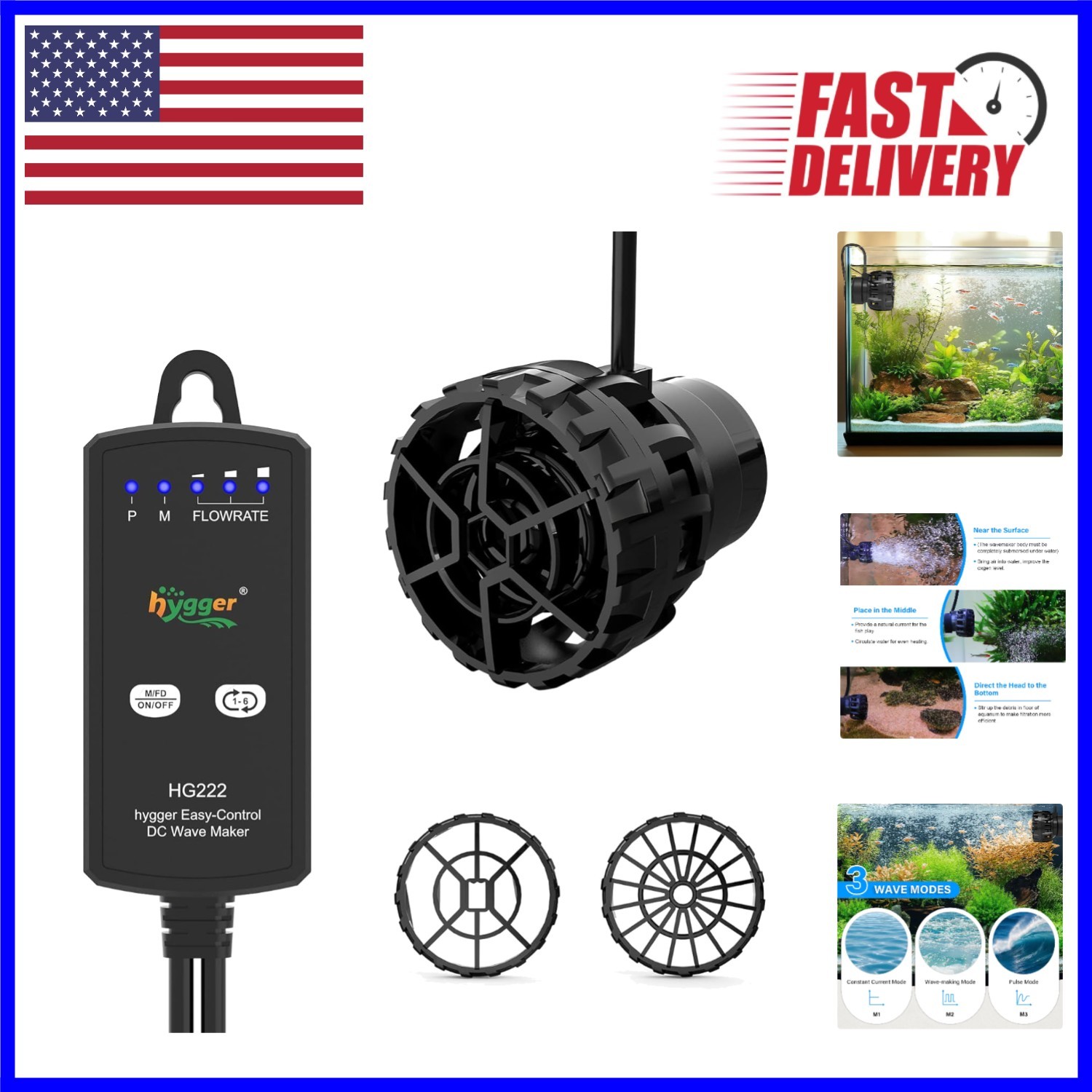 Aquarium Wave Maker 660 GPH for 5-10 Gallon Tanks - Silent & Efficient