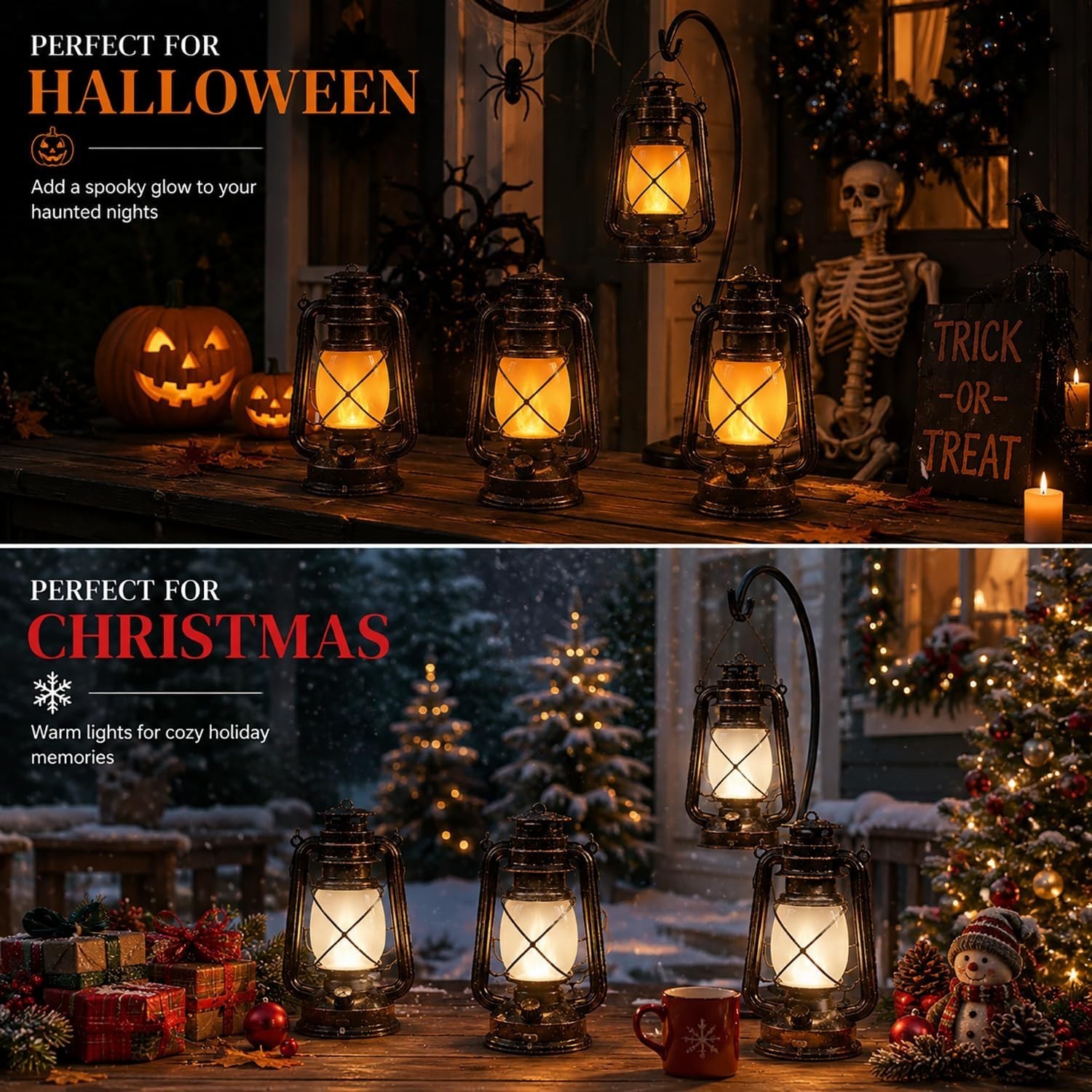2 Pack USB Rechargeable Vintage Lanterns with Remote Control & 4 Lighting Modes