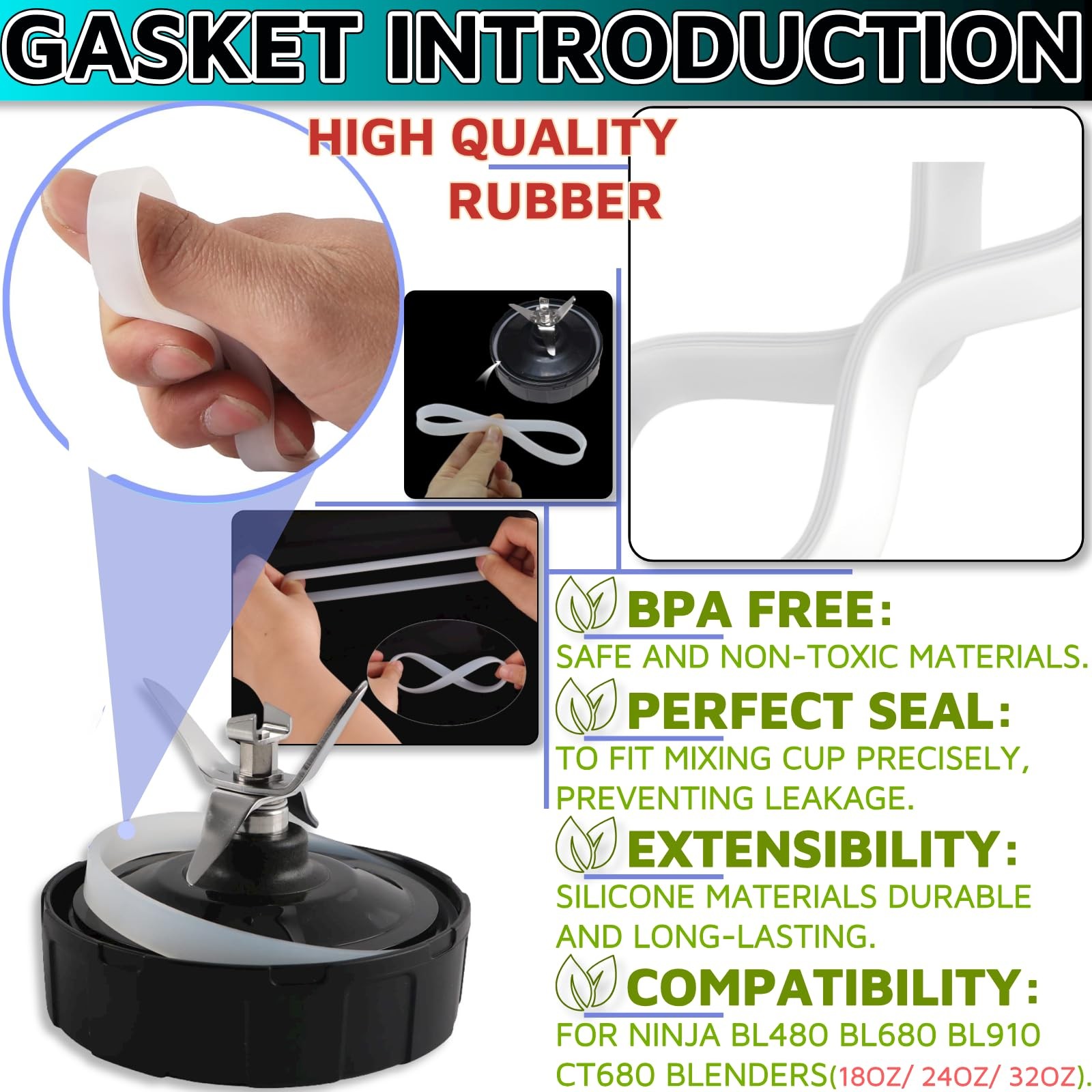 6 Pack Rubber Gaskets Replacement Seal 3.94 inch for Nutri Ninja Blender Repl...