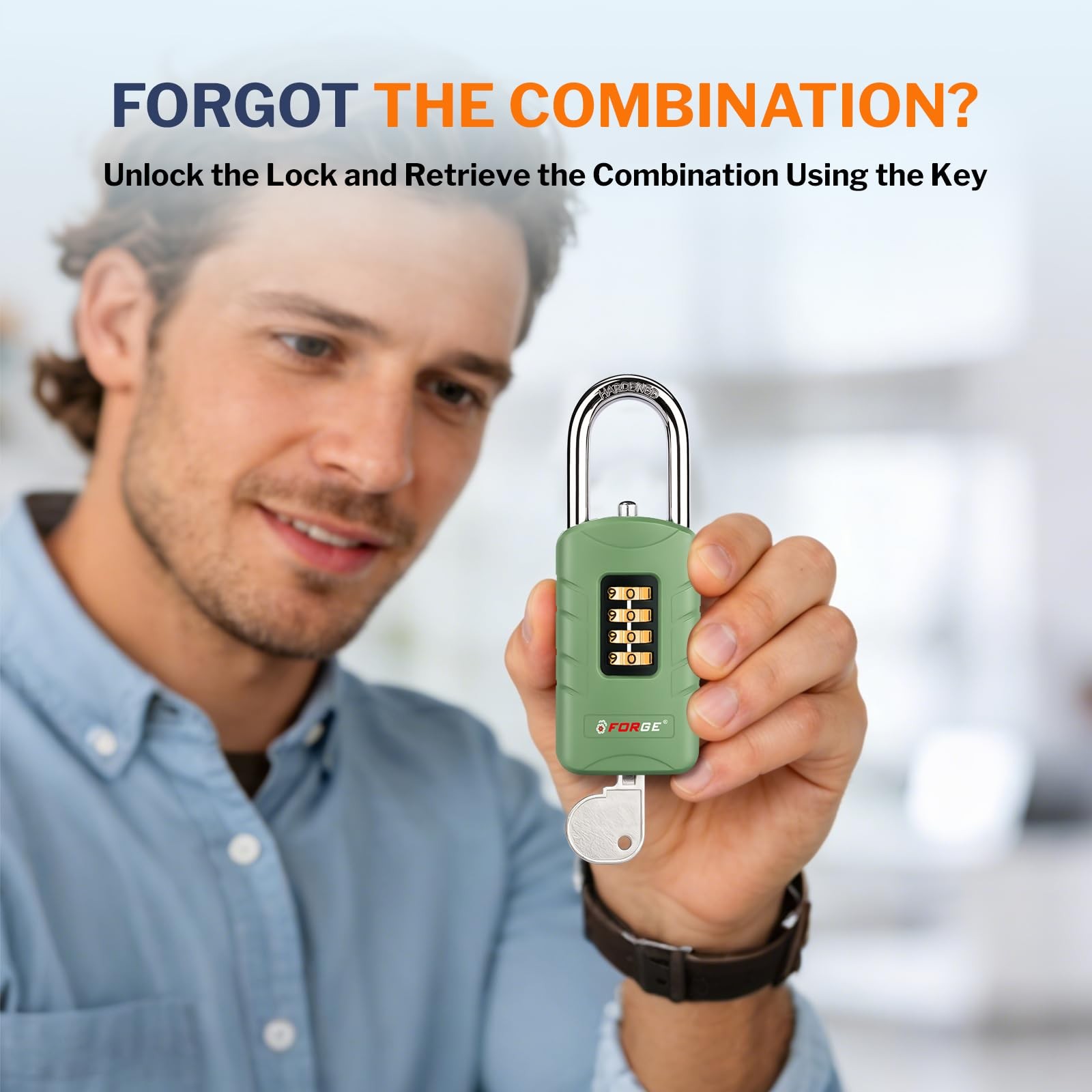Forge 4-Digit Combination Padlock with Backup Keys, Recover Forgotten Code, W...