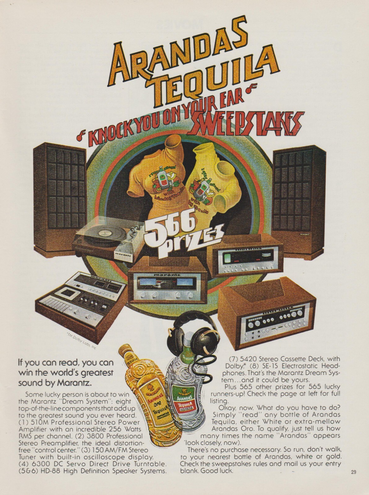 1977 Arandas Tequila - Marantz Stereo Equipment Sweepstakes - Print Ad Photo Art