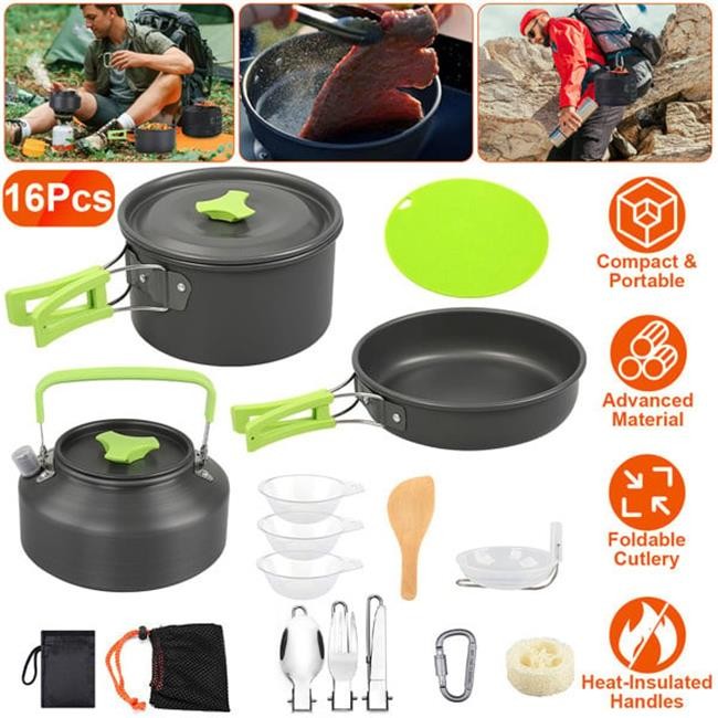 16 Piece Camping Cooking Ware Set Camping Stove Cookware Kit Aluminum Pot Pan...