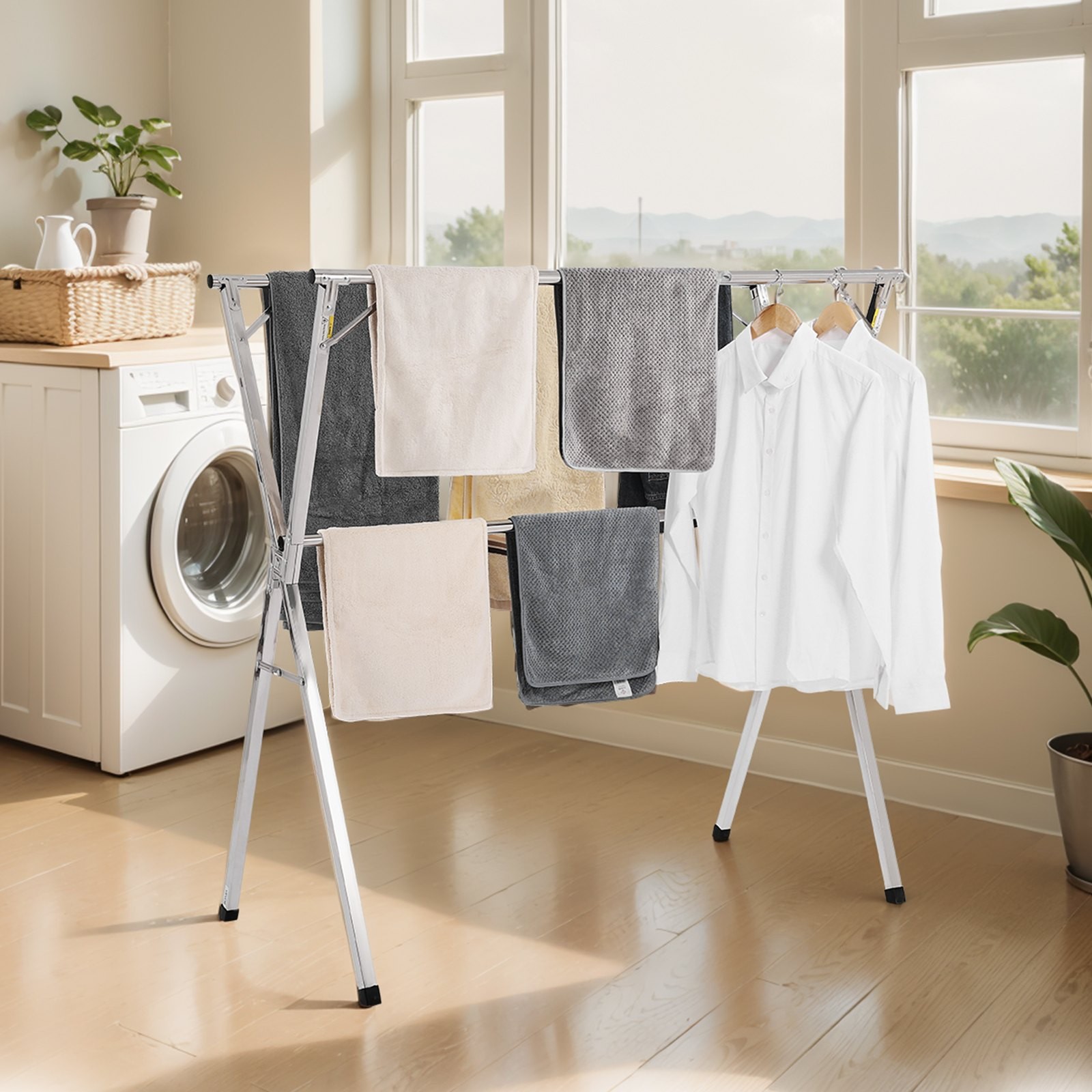 Clothes Drying Rack;2-Tier Telescopic Laundry Dryer Rack;Stainless Steel Drying