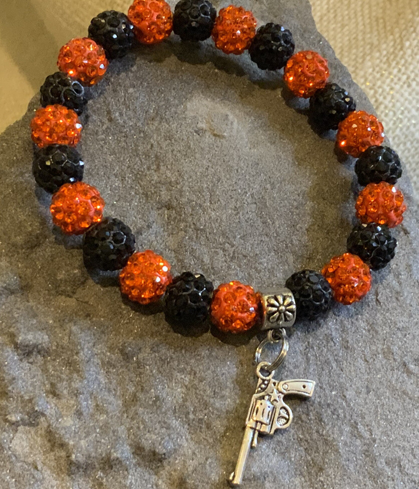 Shamballa Stackable Bracelet 8mm Handmade With Silver Pistol Charm