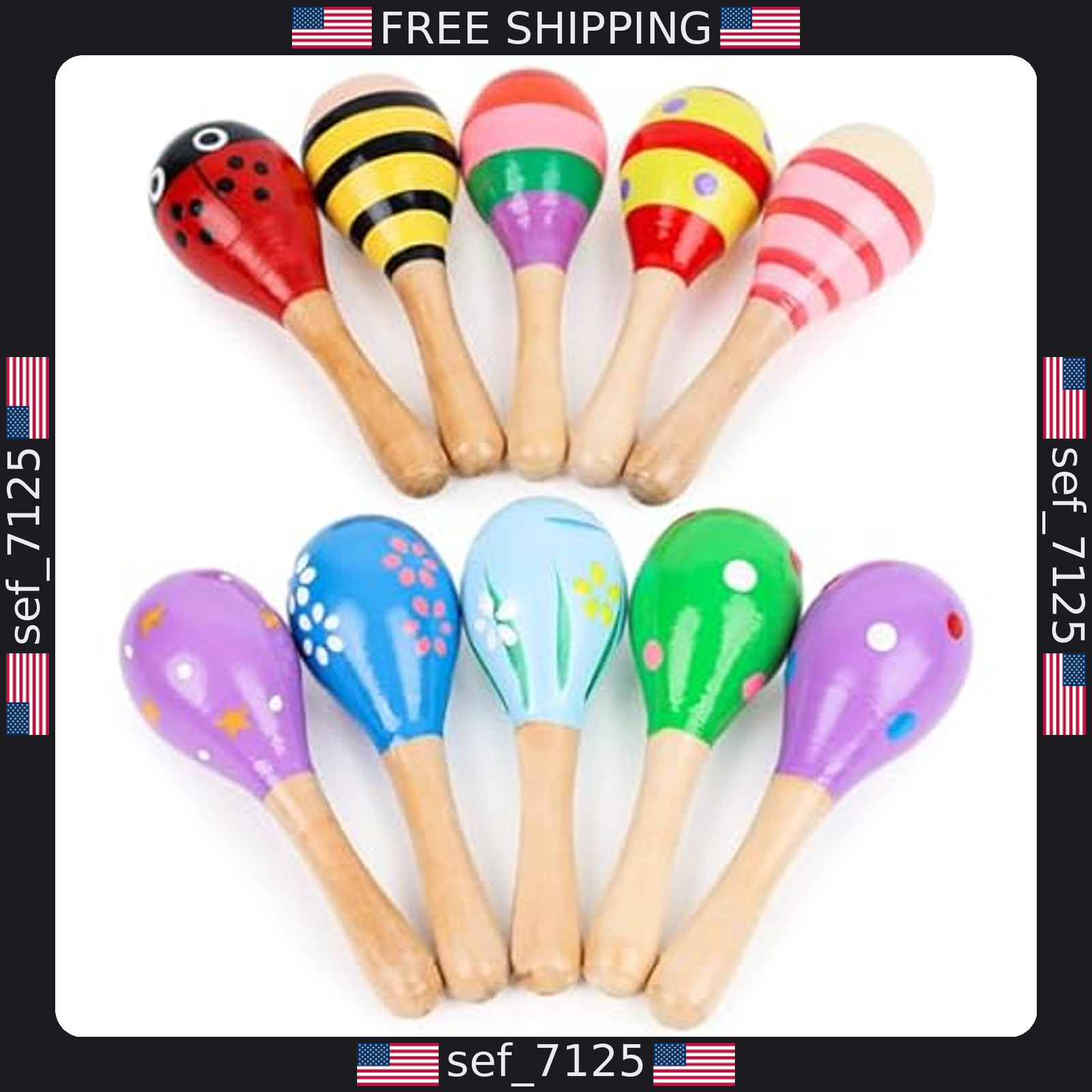 POPLAY 10PCS Mini Wooden Maracas for Toddlers - Musical Shakers & Learning Toys