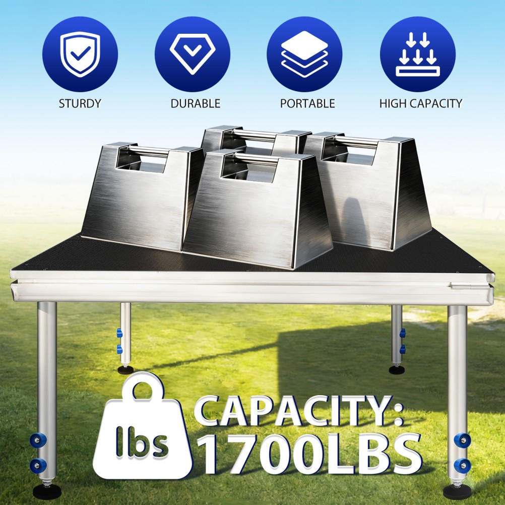 4 x 4 FT Lightweight Aluminum Performance Stage Riser Height Adjustable 24" -40"