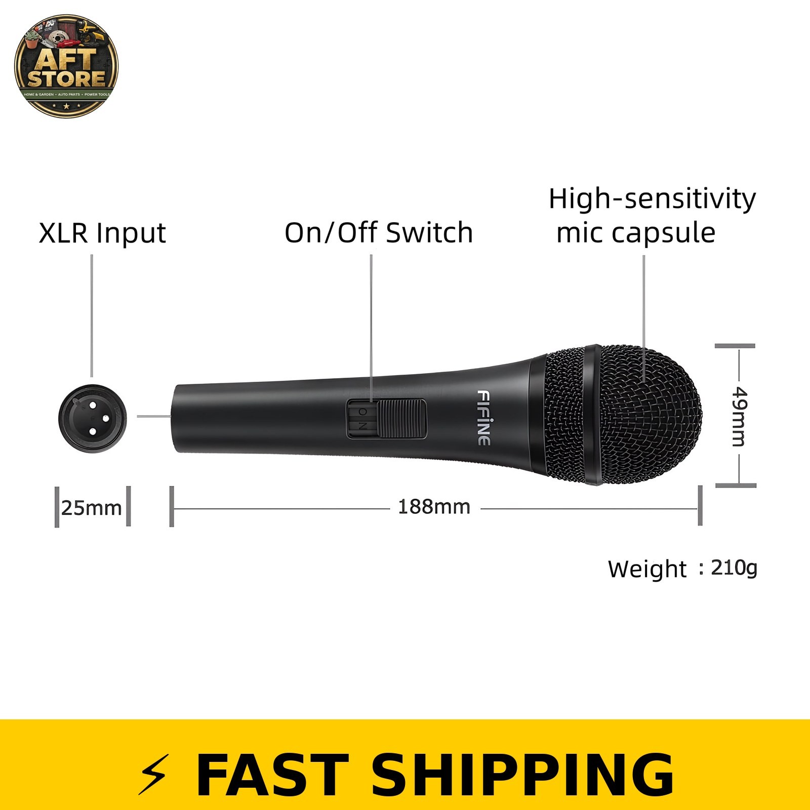 FIFINE K6 Wired Karaoke Microphone with 14.8ft Cable