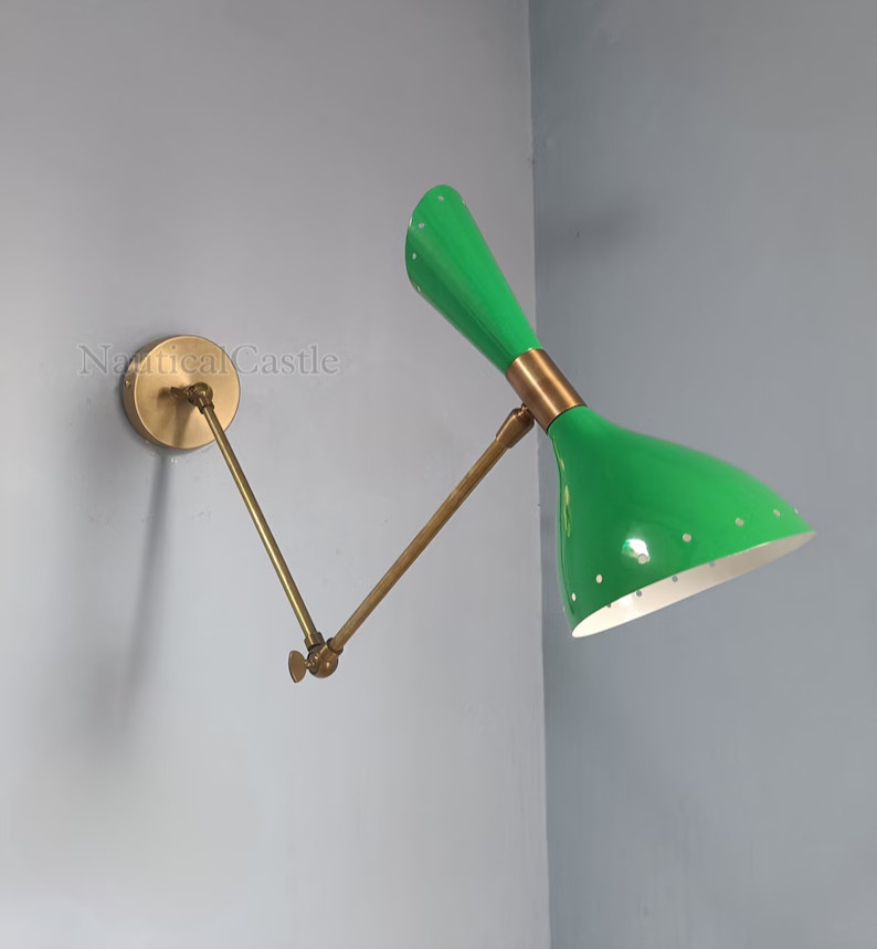 1950 Green Mid Century Brass Diabolo Wall Sconce Italian Stinlovo Style Wall