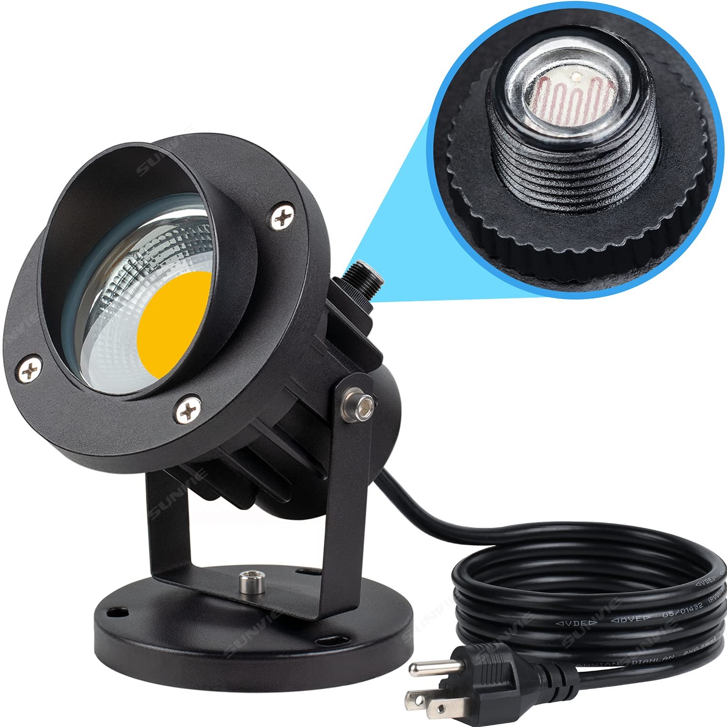 SUNVIE 20W Outdoor LED Spotlight with Photocell Sensor 120V Waterproof Dusk to D