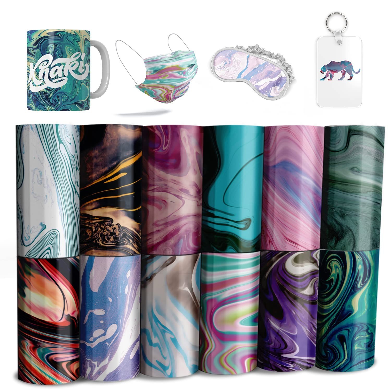 Marble Sublimation Transfer Sheets, 12 Pcs 4.5x12" Watercolor Pattern Pre-ed ...