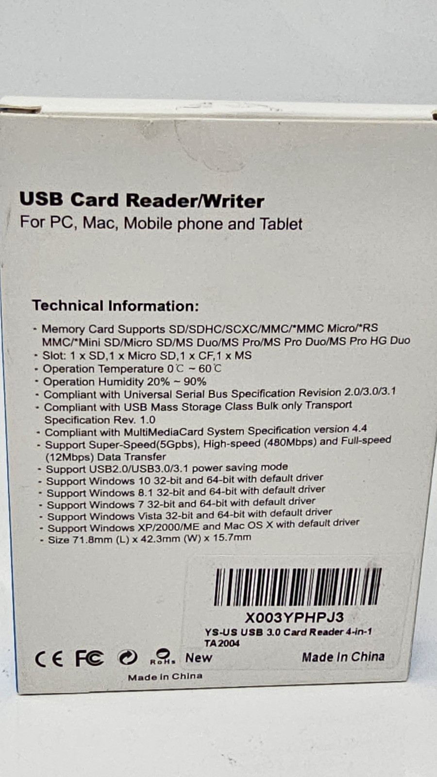 USB 3.0 Card Reader/Writer 4-in-1 Micro SD/SD/CF/MS