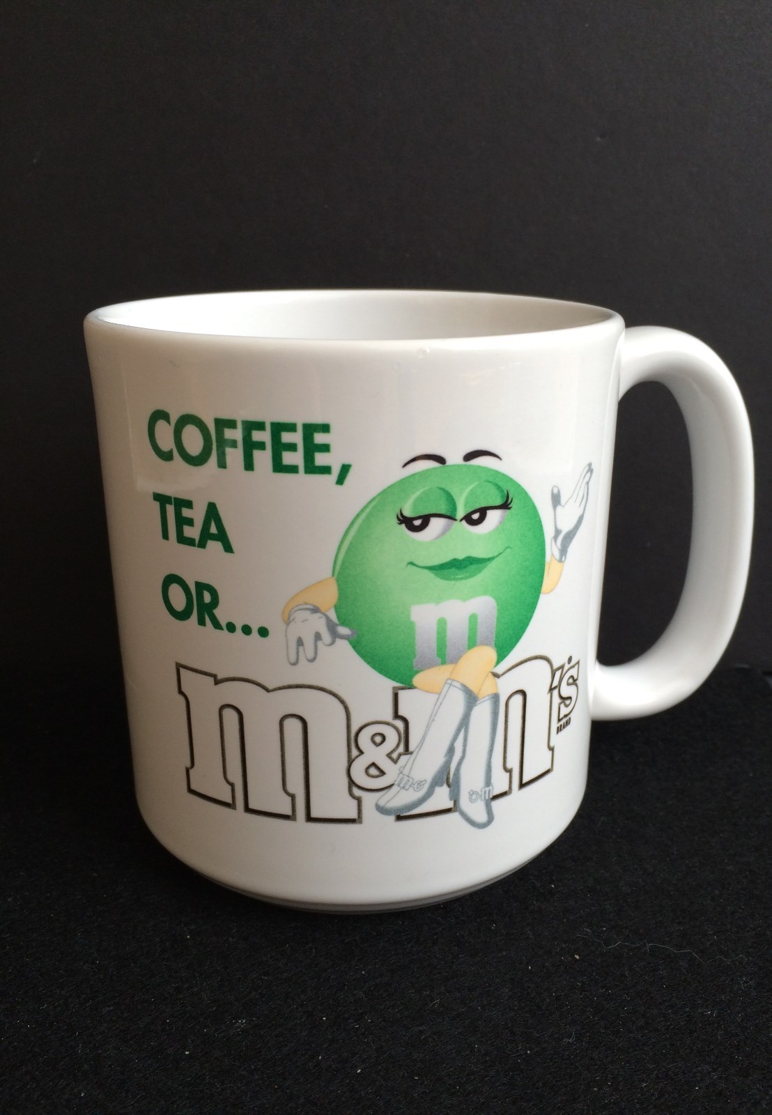 GREEN M & M "COFFEE , TEA ...OR M & Ms" Mug EXCELLENT CONDITION