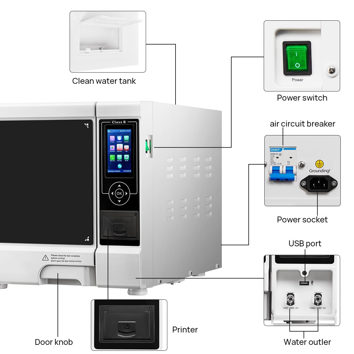 22L Class B Dental Autoclave Steam Sterilizer Vacuum Sterilization with Printer