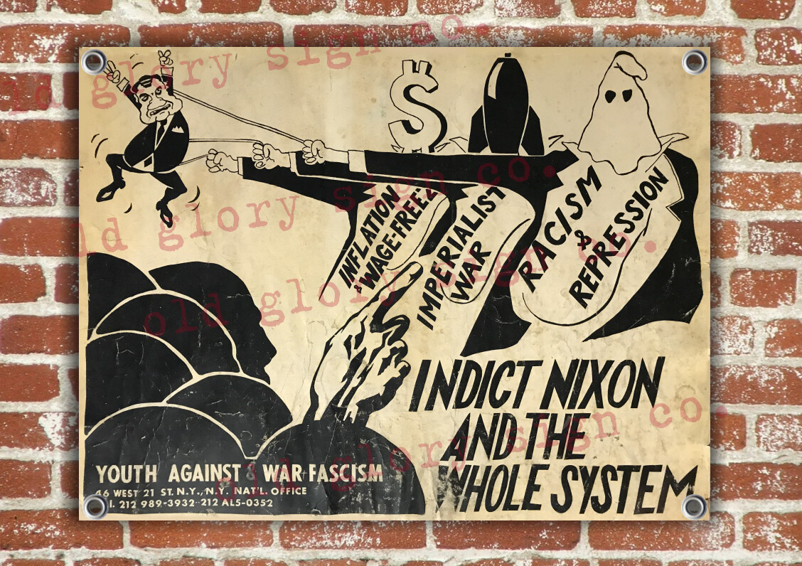 32 x 24 YOUTH AGAINST WAR & FASCISM poster BANNER old art ANTIFA NIXON 1970's