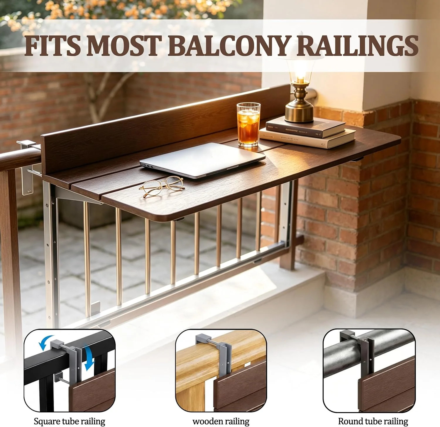 Foldable Balcony Bar Table for Railings, Folding Hanging Deck Rail Table for Sma