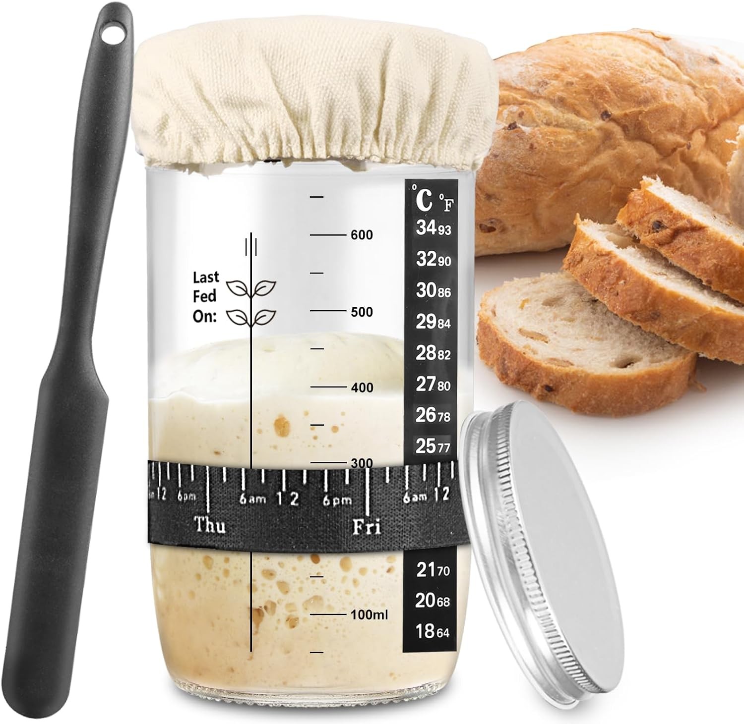 Sourdough Starter Jar, 24 oz Sourdough Starter Kit with Date Marked Feeding