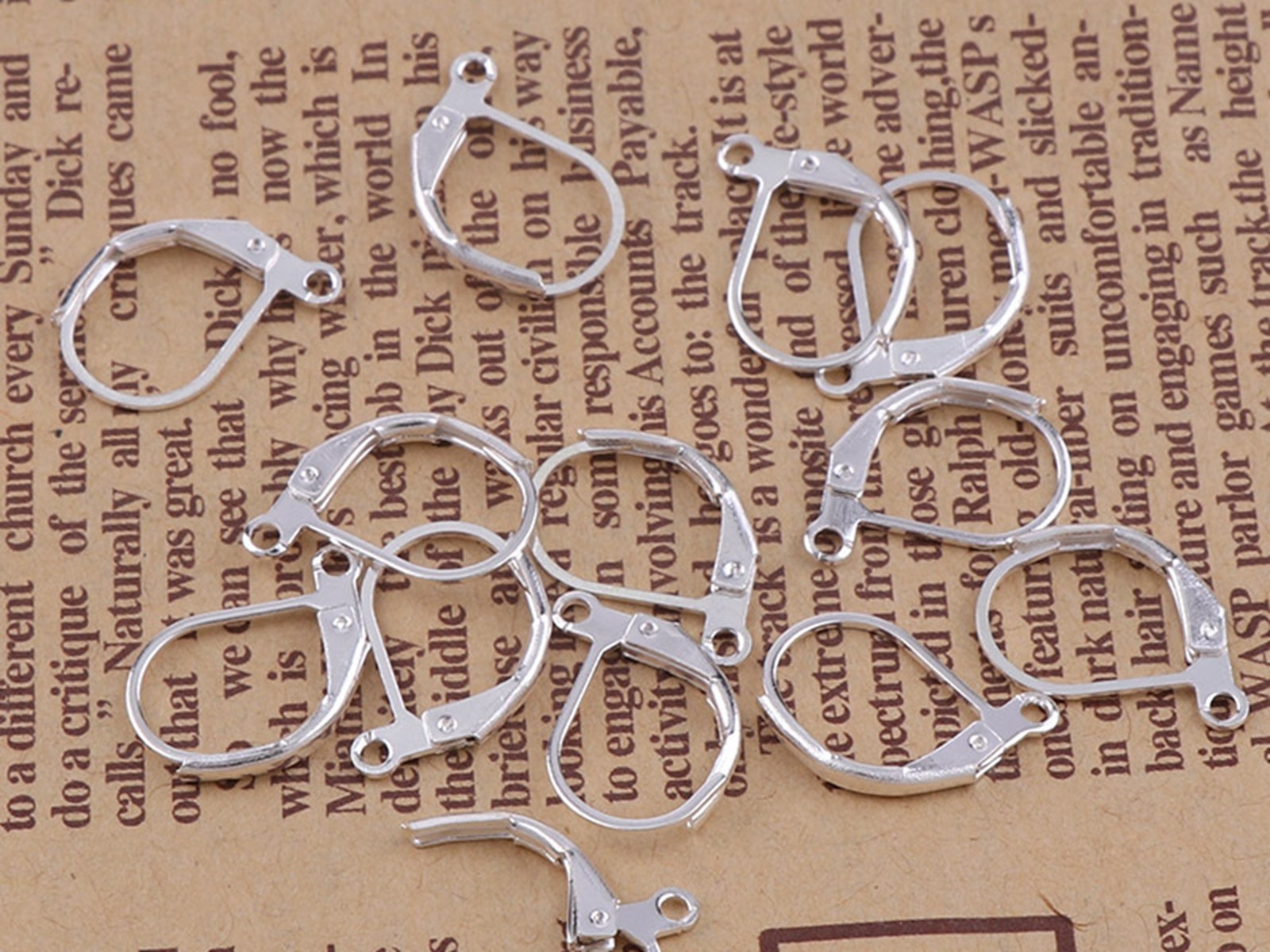 100 Silver Plated French Lever Back Earwire Ear Wire Earring Hook with Hoop