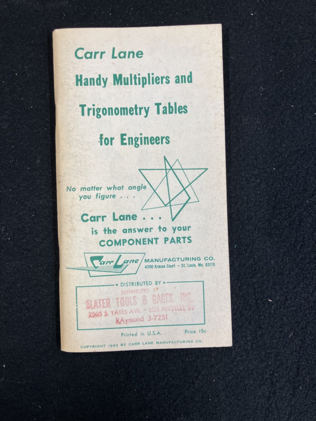 1963 CARR LANE HANDY MULTIPLIERS AND TRIGONOMETRY TABLES FOR ENGINEERS BOOKLET