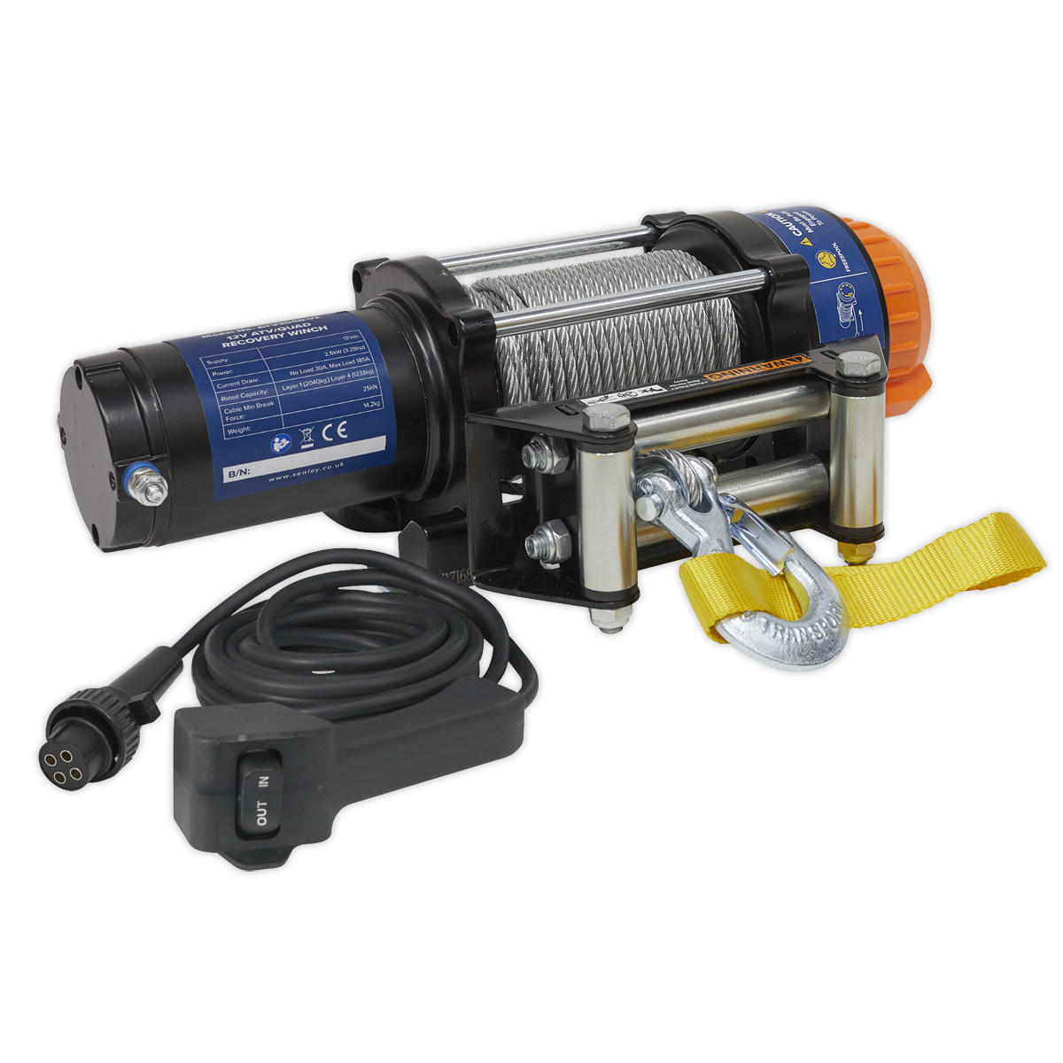 ATV/Quad Recovery Winch 2040kg (4500lb) Line Pull 12V - Sealey ATV2040 New