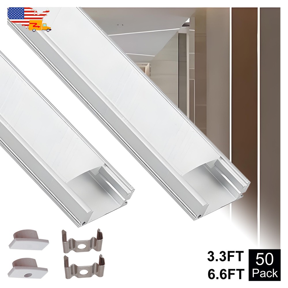 50 Pack 6.6FT/2M Aluminum Profile Channel Holder With Frosted Cover U Shape DIY