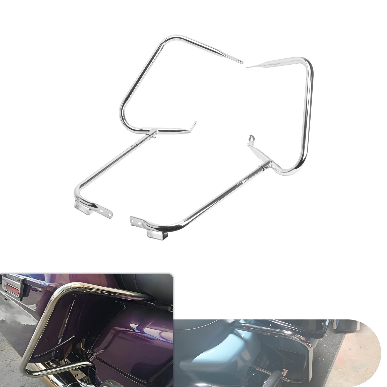 Rear Saddlebag Bracket Chrome Guard Crash Bar For Harley Touring Road King 97-08